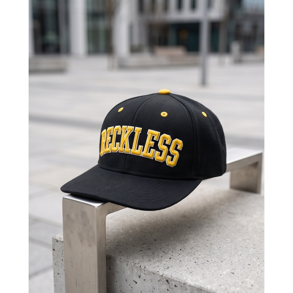 Young & Reckless Snapback Hat Black Yellow Wool Blend Vintage Unisex OSFM